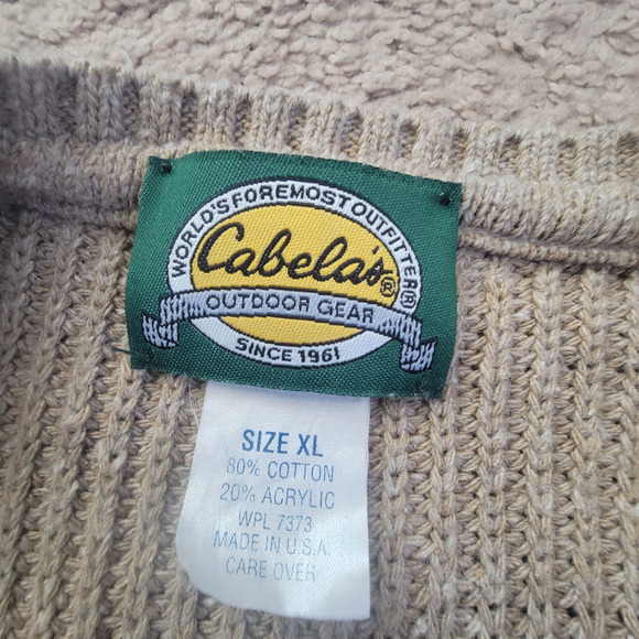 Cabelas Ribbed Sweater Mens XL Cotton Blend Pullover Made in USA Beige - Picture 9 of 10